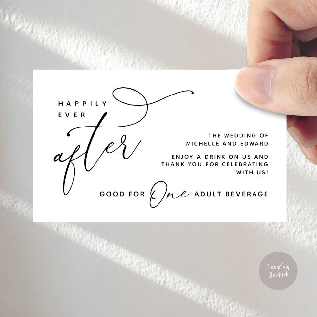Drink Ticket Adult Beverage Happily Ever After Enclosure Card (Drink Ticket One Adult Beverage Romantic Wedding Happily Ever After Dinner Party Black White)