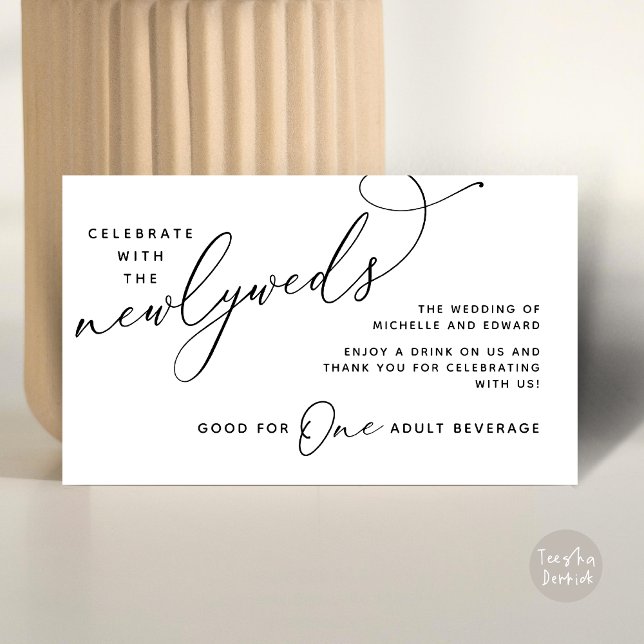 Drink Ticket Adult Beverage Happily Ever After Enclosure Card (Drink Ticket One Adult Beverage Romantic Wedding Newlyweds Dinner Party Black White)