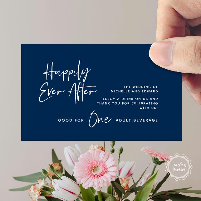 Drink Ticket, Adult Beverage, Happily Ever After Enclosure Card (Modern Wedding Drink Ticket, Adult Beverage, Happily Ever After Enclosure Card in Navy Blue)