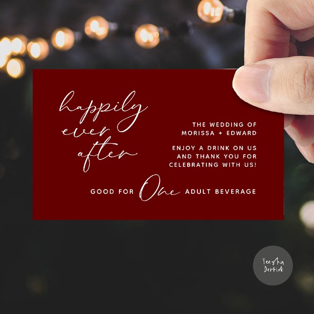 Drink Ticket, Adult Beverage, Modern Wedding Party Enclosure Card (Happily Ever After, Drink Ticket, Adult Beverage, Modern Wedding Party Enclosure Card Burgundy Wine)