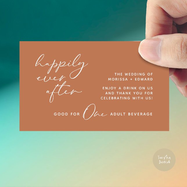 Drink Ticket, Adult Beverage, Modern Wedding Party Enclosure Card (Happily Ever After, Drink Ticket, Adult Beverage, Modern Wedding Party Enclosure Card Copper Brown)