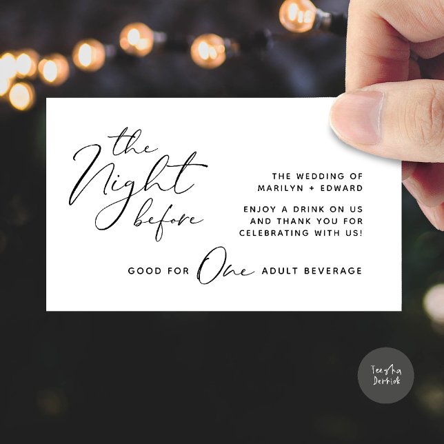 Drink Ticket, Adult Beverage, Modern Wedding Party Enclosure Card (The Night Before, Drink Ticket, Adult Beverage, Modern Wedding Party Enclosure Card Black white)