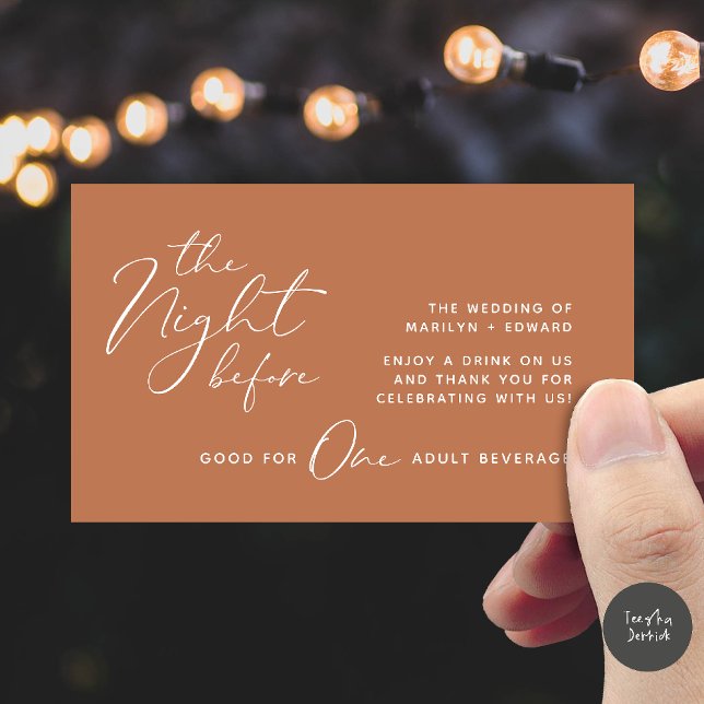 Drink Ticket, Adult Beverage, Modern Wedding Party Enclosure Card (The Night Before, Drink Ticket, Adult Beverage, Modern Wedding Party Enclosure Card Copper Brown)