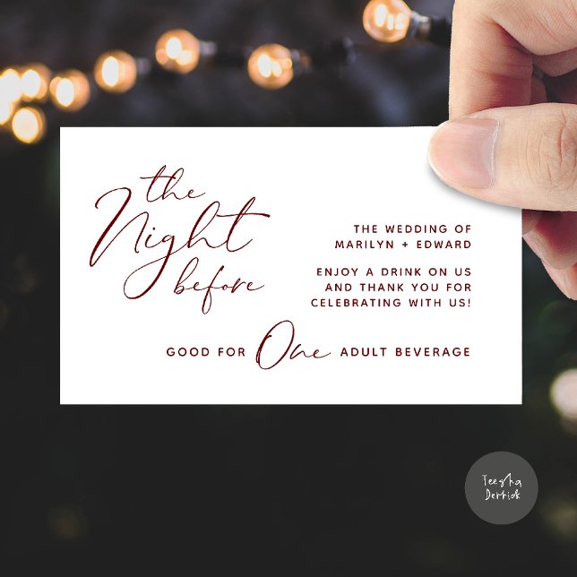 Drink Ticket, Adult Beverage, Modern Wedding Party Enclosure Card (The Night Before, Drink Ticket, Adult Beverage, Modern Wedding Party Enclosure Card Burgundy Wine)