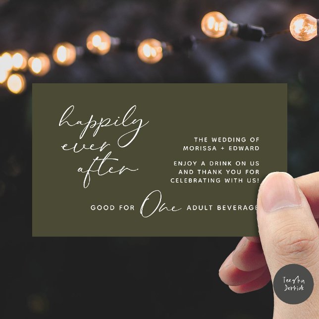 Drink Ticket, Adult Beverage, Modern Wedding Party Enclosure Card (Happily Ever After, Drink Ticket, Adult Beverage, Modern Wedding Party Enclosure Card Olive Green)