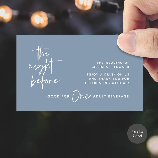 Drink Ticket Adult Beverage The Night Before Party Enclosure Card (Drink Ticket Adult Beverage The Night Before Modern Romantic Party Enclosure Card in Dusty Blue)