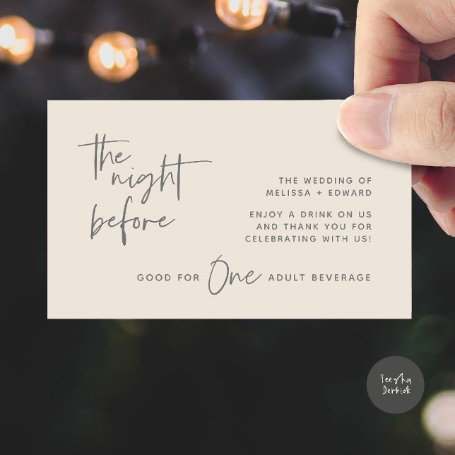 Drink Ticket Adult Beverage The Night Before Party Enclosure Card (Drink Ticket Adult Beverage The Night Before Modern Romantic Party Enclosure Card in Cream Grey)