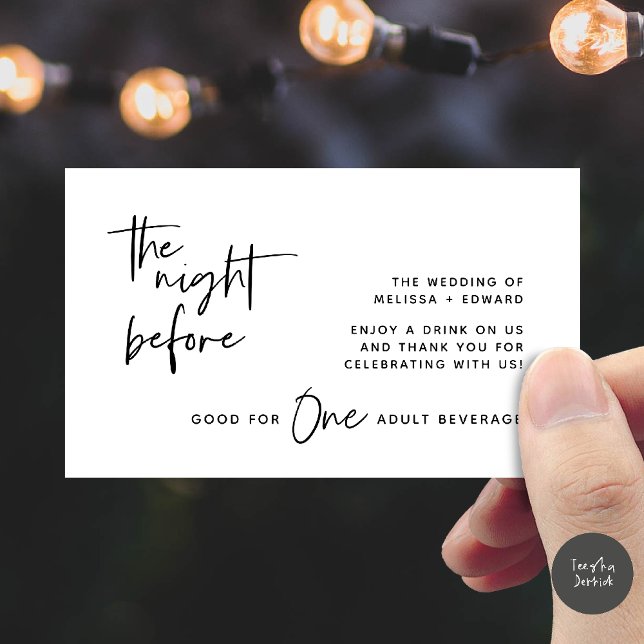 Drink Ticket Adult Beverage The Night Before Party Enclosure Card (Drink Ticket Adult Beverage The Night Before Modern Romantic Party Enclosure Card in White Black)
