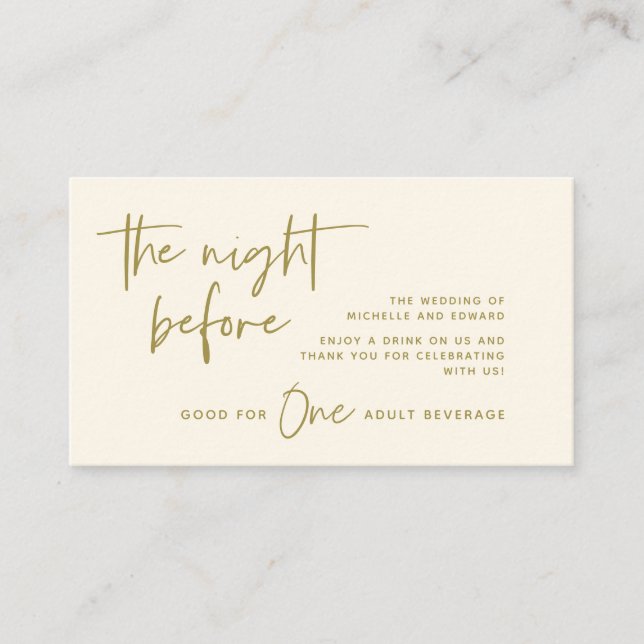 Drink Ticket, Adult Beverage, Wedding Bar Party Enclosure Card (Front)