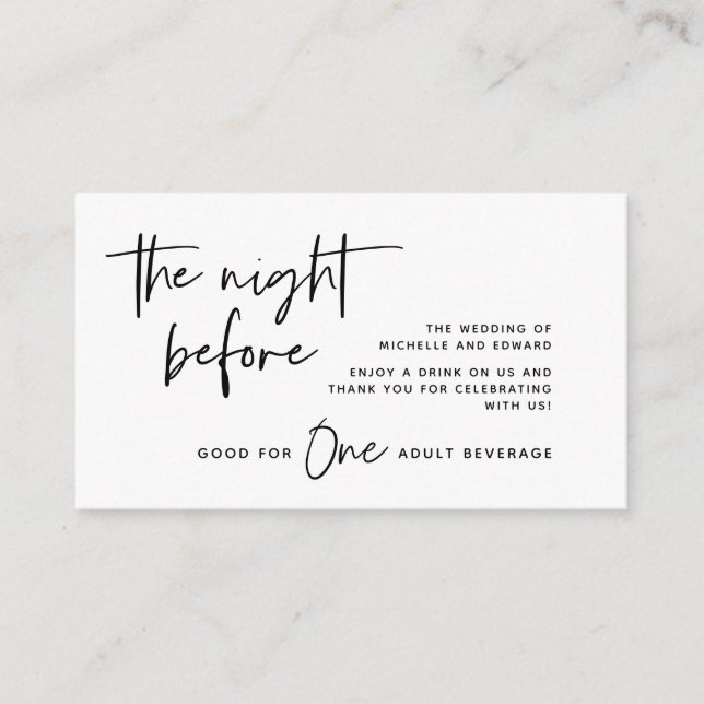 Drink Ticket, Adult Beverage, Wedding Party Enclosure Card (Front)