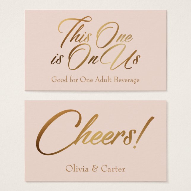 Drink Tickets, Bold, Elegant Gold Script on Blush (Front & Back)
