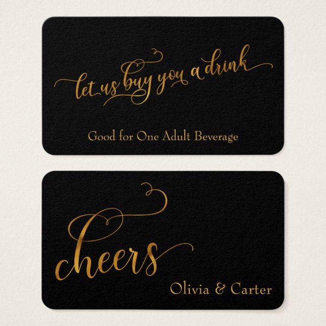 Drink Tickets, Elegant Gold Foil Effect on Black (Front & Back)