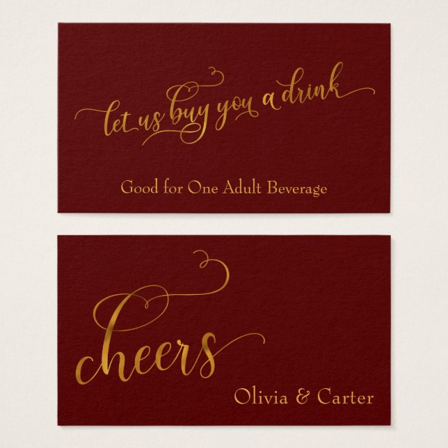 Drink Tickets, Elegant Gold Script & Editable Red (Front & Back)