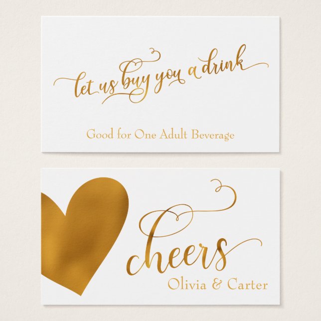 Drink Tickets, Elegant Gold Script & Heart (Front & Back)