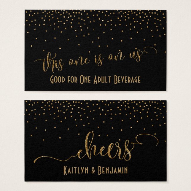 Drink Tickets, Faux Gold Glitter Confetti on Black (Front & Back)