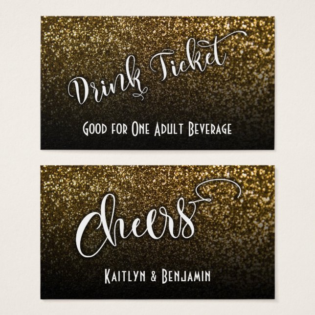Drink Tickets on Faux Gold Glitter & Black Ombre 2 (Front & Back)