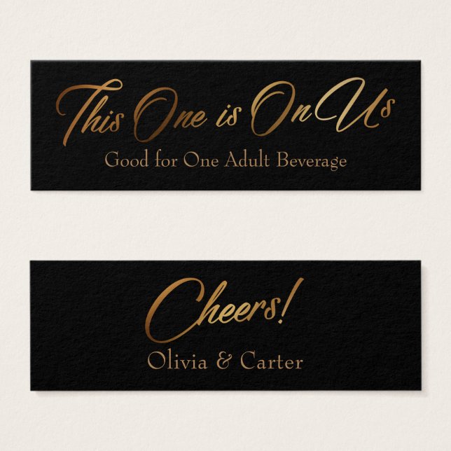 Drink Tickets, Slim, Elegant Gold Script on Black (Front & Back)