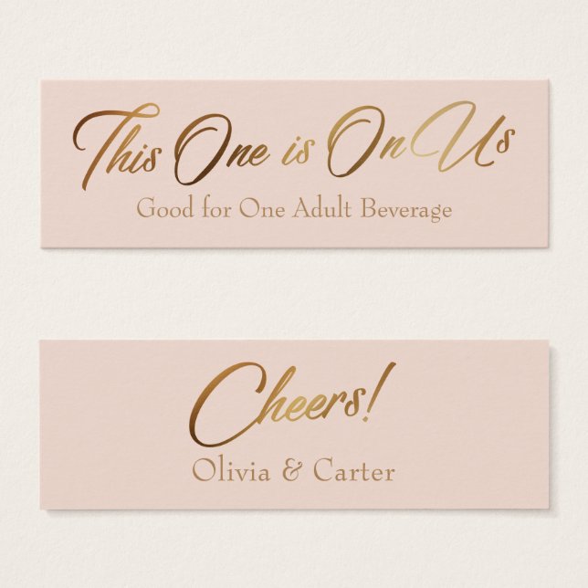 Drink Tickets, Slim, Elegant Gold Script on Blush (Front & Back)