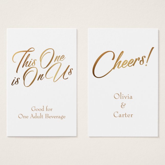 Drink Tickets, Slim, Elegant Gold Script on White (Front & Back)