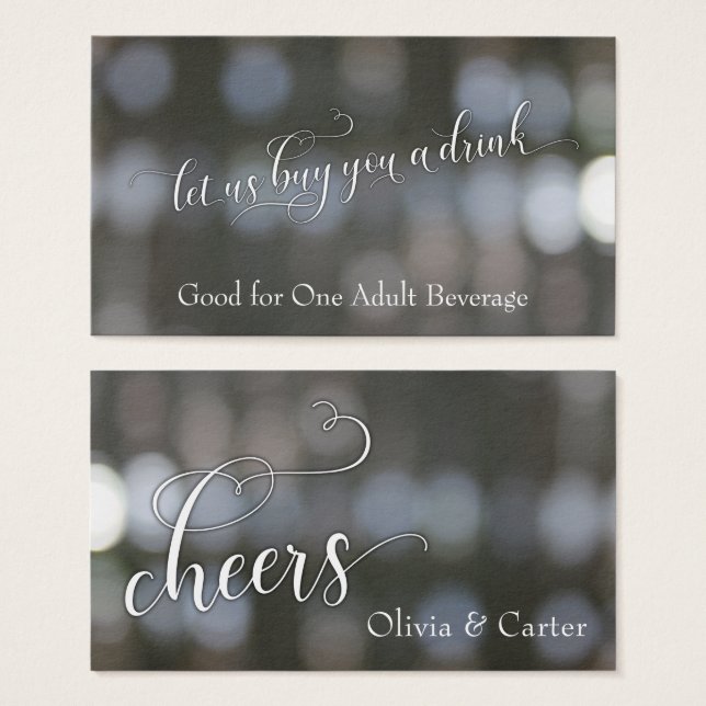 Drink Tickets, White Script Over Neutral Bokeh (Front & Back)