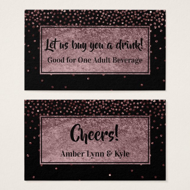 Drink Tickets with Faux Rose Gold Confetti & Black (Front & Back)