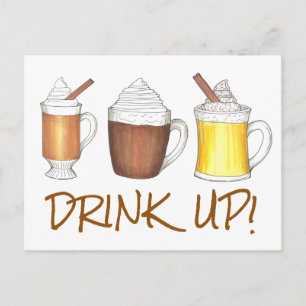 Drink Up Hot Egg Nog Cocoa Rum Christmas Holiday Postcard