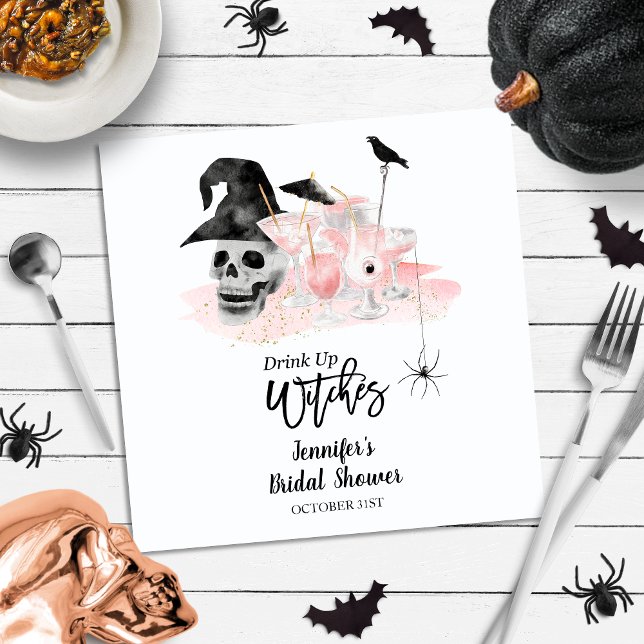 Drink Up Whitches Pink Cocktail Bridal Shower Napkin (Creator Uploaded)