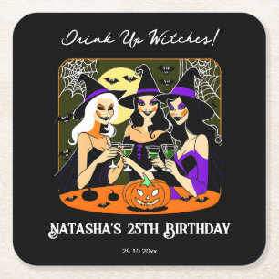 Drink up witches adult Halloween birthday party Square Paper Coaster