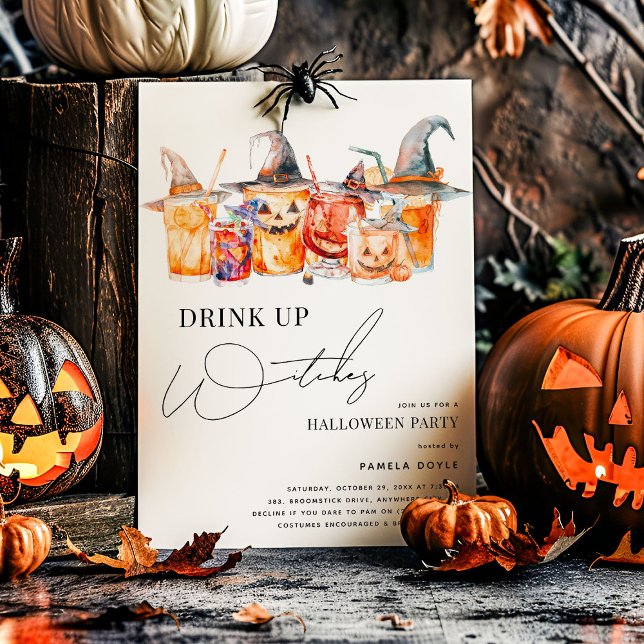 'Drink Up Witches' Cocktail Adult Halloween Party Invitation (Creator Uploaded)
