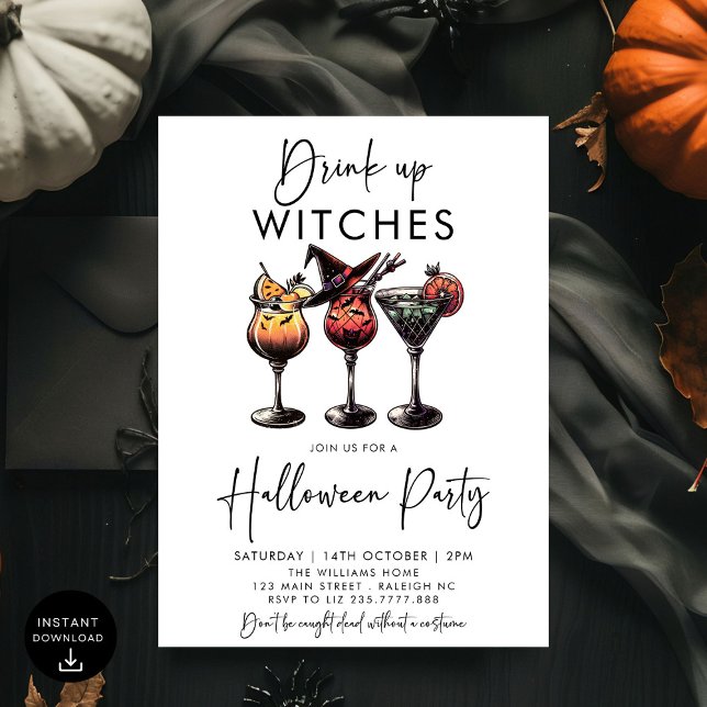 Drink Up Witches Cocktails Adult Halloween Party Invitation (Creator Uploaded)
