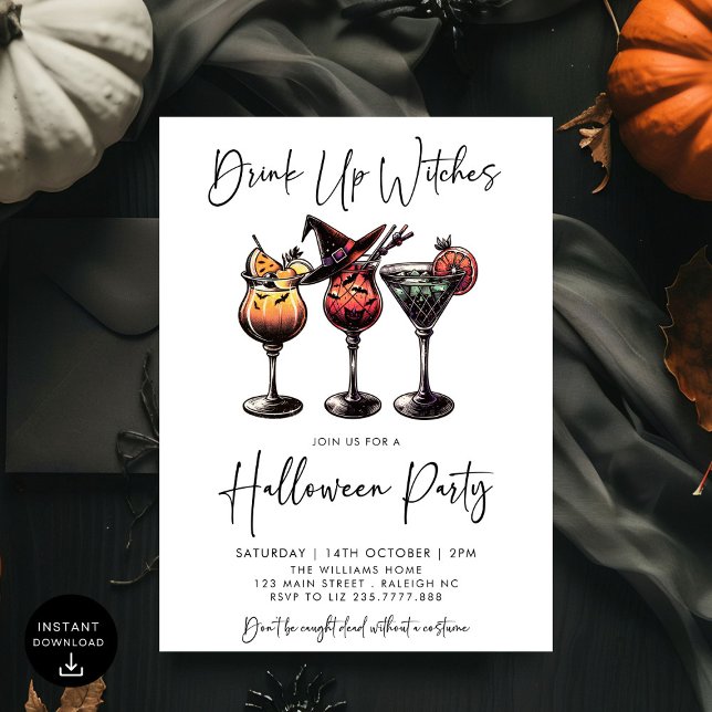Drink Up Witches Cocktails Adult Halloween Party Invitation (Creator Uploaded)
