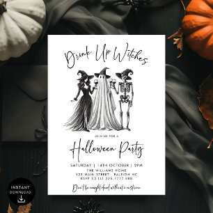 Drink Up Witches Cocktails Adult Halloween Party Invitation