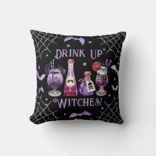 Drink Up Witches Cocktails and Costume Halloween Cushion