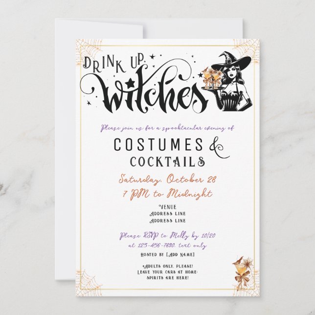 Drink Up Witches Costumes Cocktails Halloween Part Invitation (Front)