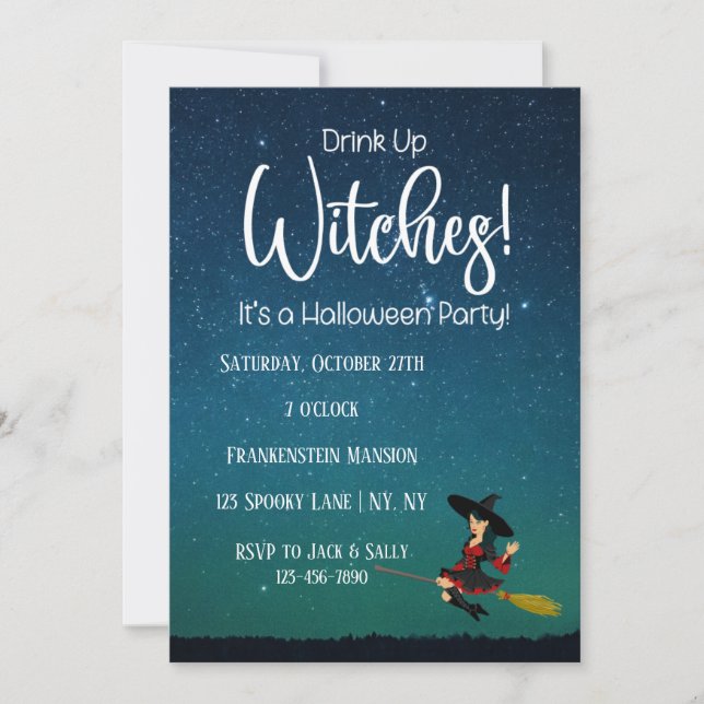 Drink Up Witches Dark Halloween Party Invitation (Front)