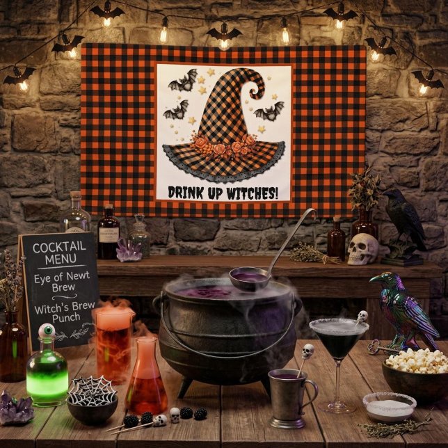 Drink Up Witches Gingham Halloween Witch Hat Banner (Creator Uploaded)