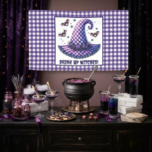 Drink Up Witches Gingham Halloween Witch Hat Banner
