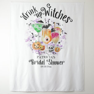 Drink up Witches Halloween Bridal Shower Backdrop Tapestry