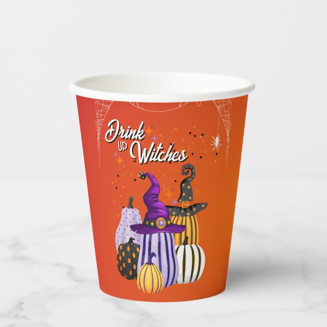 Drink Up Witches Halloween Large Paper Cup (Front)
