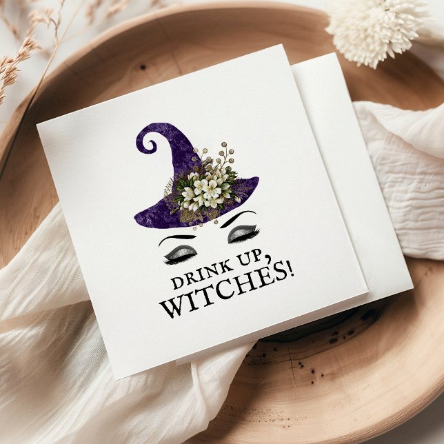 Drink Up Witches Halloween Party Purple Witch Hat Napkin (Creator Uploaded)