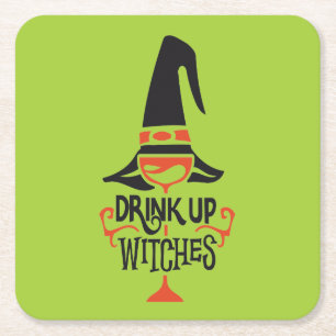 Drink Up Witches   Halloween Square Paper Coaster