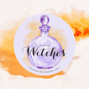 Drink Up Witches Purple Watercolor Potion Classic Round Sticker