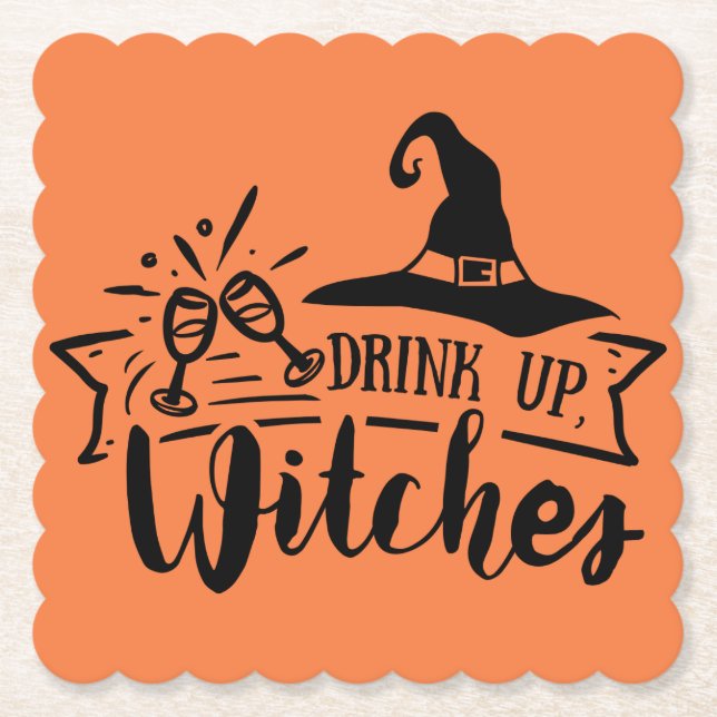 Drink Up Witches Simple Halloween  Paper Coaster (Front)