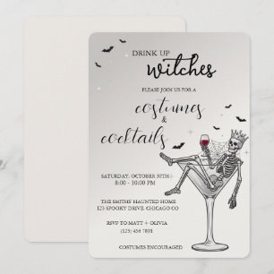 Drink Up Witches Skeleton Halloween Cocktail Invitation
