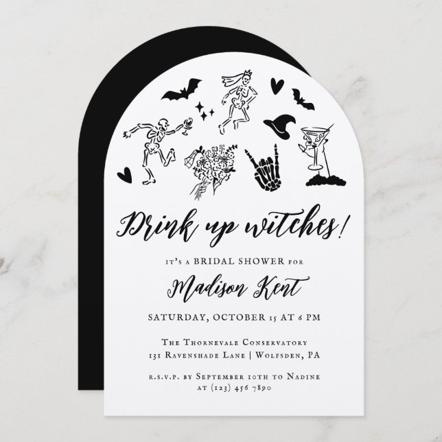 Drink up Witches! Spooky Whimsical Bridal Shower Invitation (Front/Back)