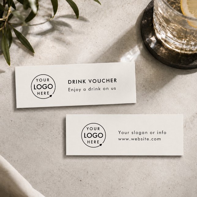 Drink Voucher | Corporate Event Grey Logo Card (Minimalist company branded drinks vouchers for small business events & corporate launch parties.)