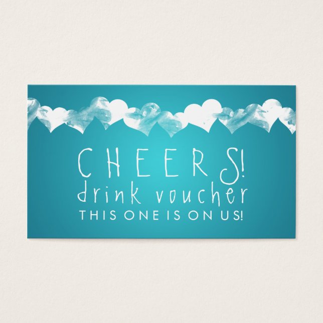 Drink Voucher Grunge Hearts Turquoise (Front)