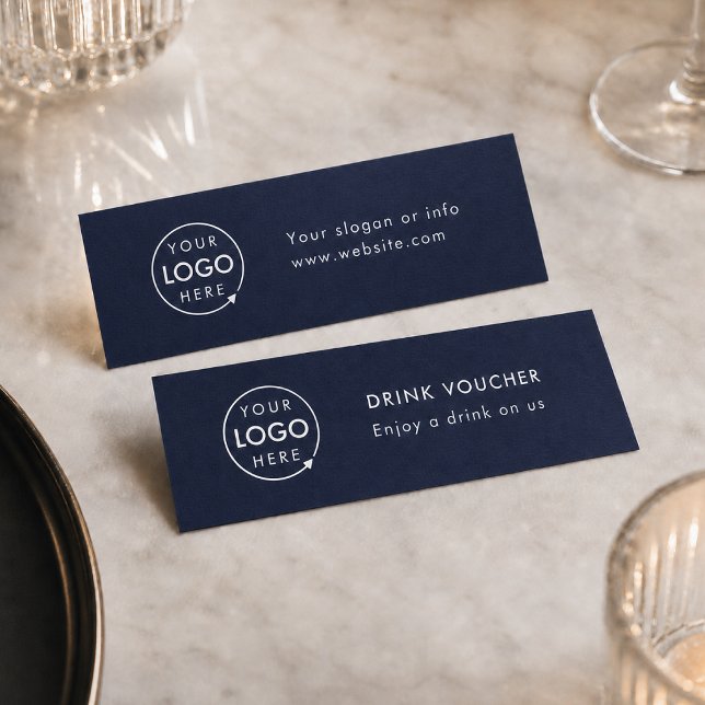 Drink Voucher | Navy Blue Corporate Logo Card (Sleek navy company branded drinks vouchers for small business events & corporate launch parties)