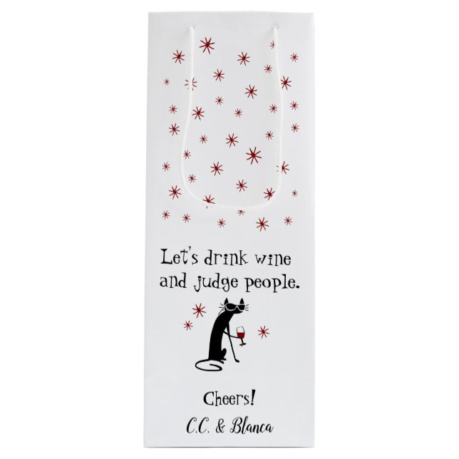 Drink Wine and Judge Funny Cat Gift Bag (Front)
