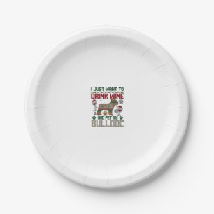 Drink Wine Bulldog Dog Ugly Sweater Santa Hat Paper Plate